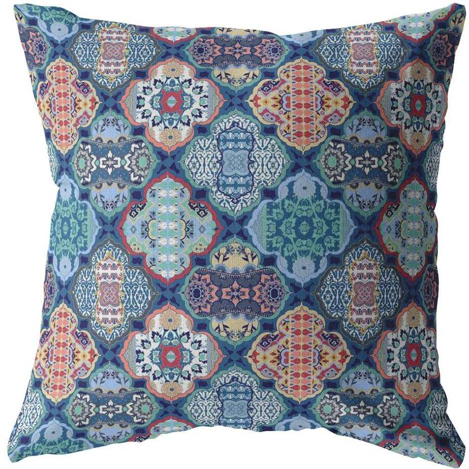 Amrita Sen Flower Diamonds Double Sided Suede Pillow, Zippered, Turquoise and Red