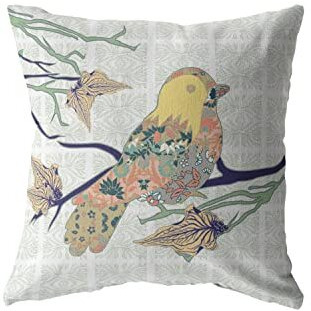 Amrita Sen Singing Sparrow Double Sided Suede Pillow, Zippered, Light Green