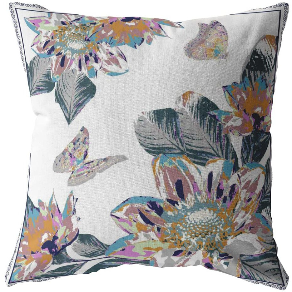 Amrita Sen Honey Butterfly Double Sided Suede Pillow, Zippered, Pink on White