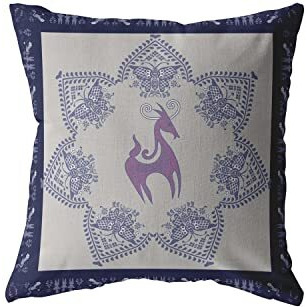 Amrita Sen Horse and Butterflies Double Sided Suede Pillow, Zippered, Purple on Indigo