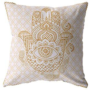 Amrita Sen Hamsa Hand Double Sided Suede Pillow, Zippered, Gold