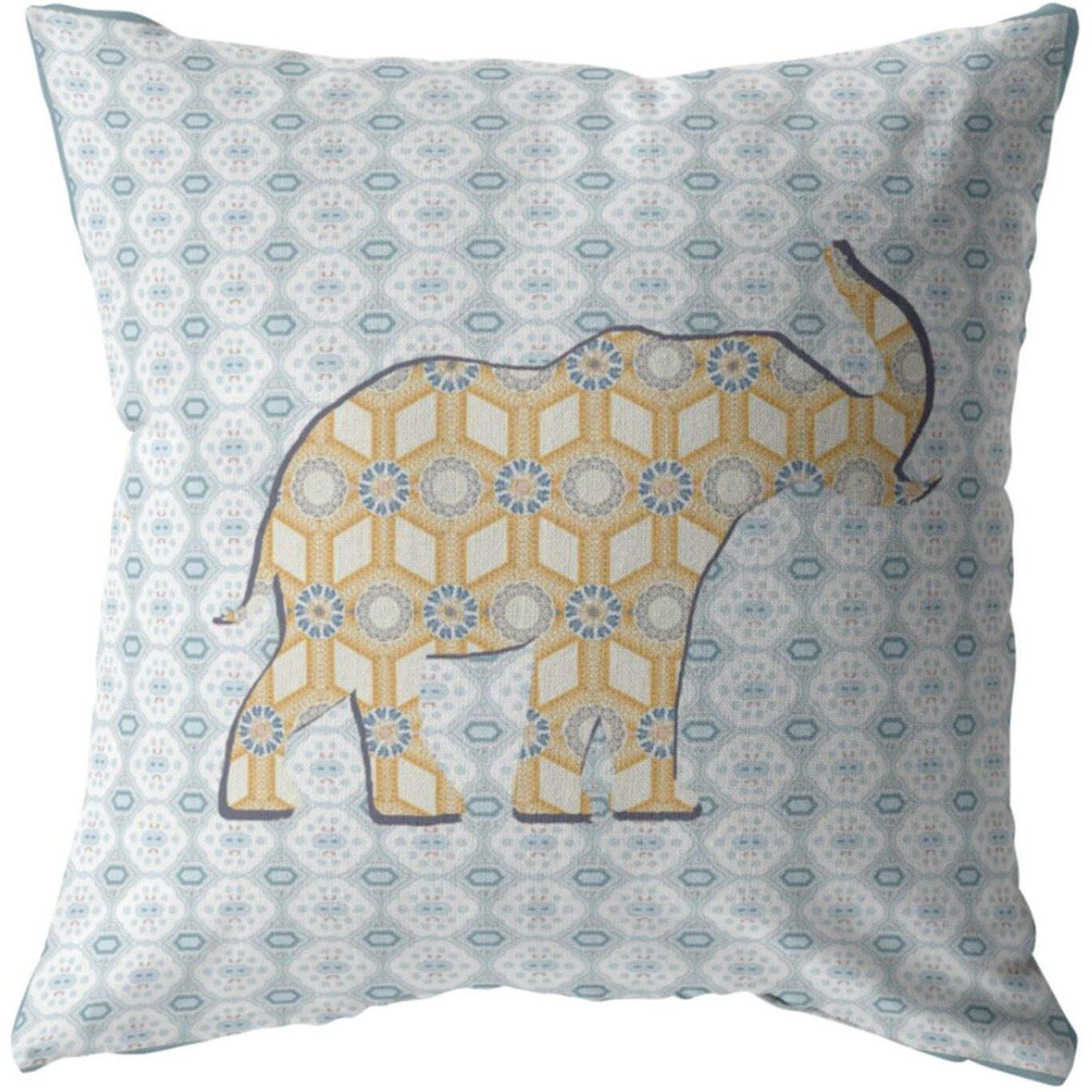 Amrita Sen Elephant Silhouette Double Sided Suede Pillow, Zippered, Yellow on Light Blue