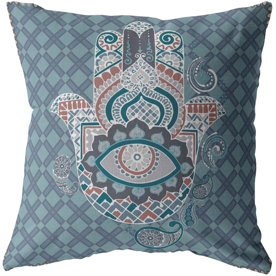 Amrita Sen Hamsa Double Sided Suede Pillow, Zippered, Muted Blue