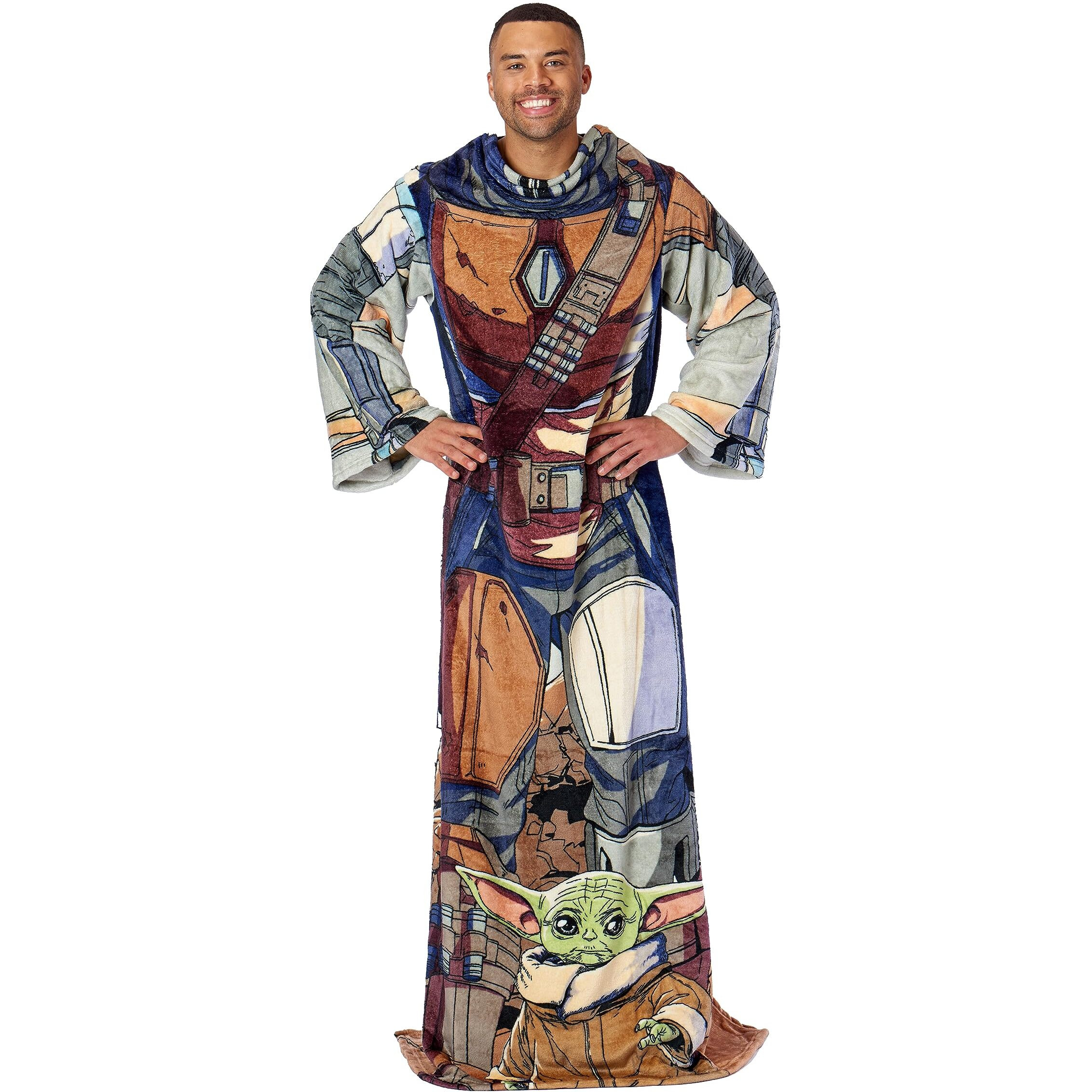 Northwest Star Wars The Mandalorian Comfy Mando Adult Silk Touch Comfy Throw Blanket with Sleeves, 48" x 71"