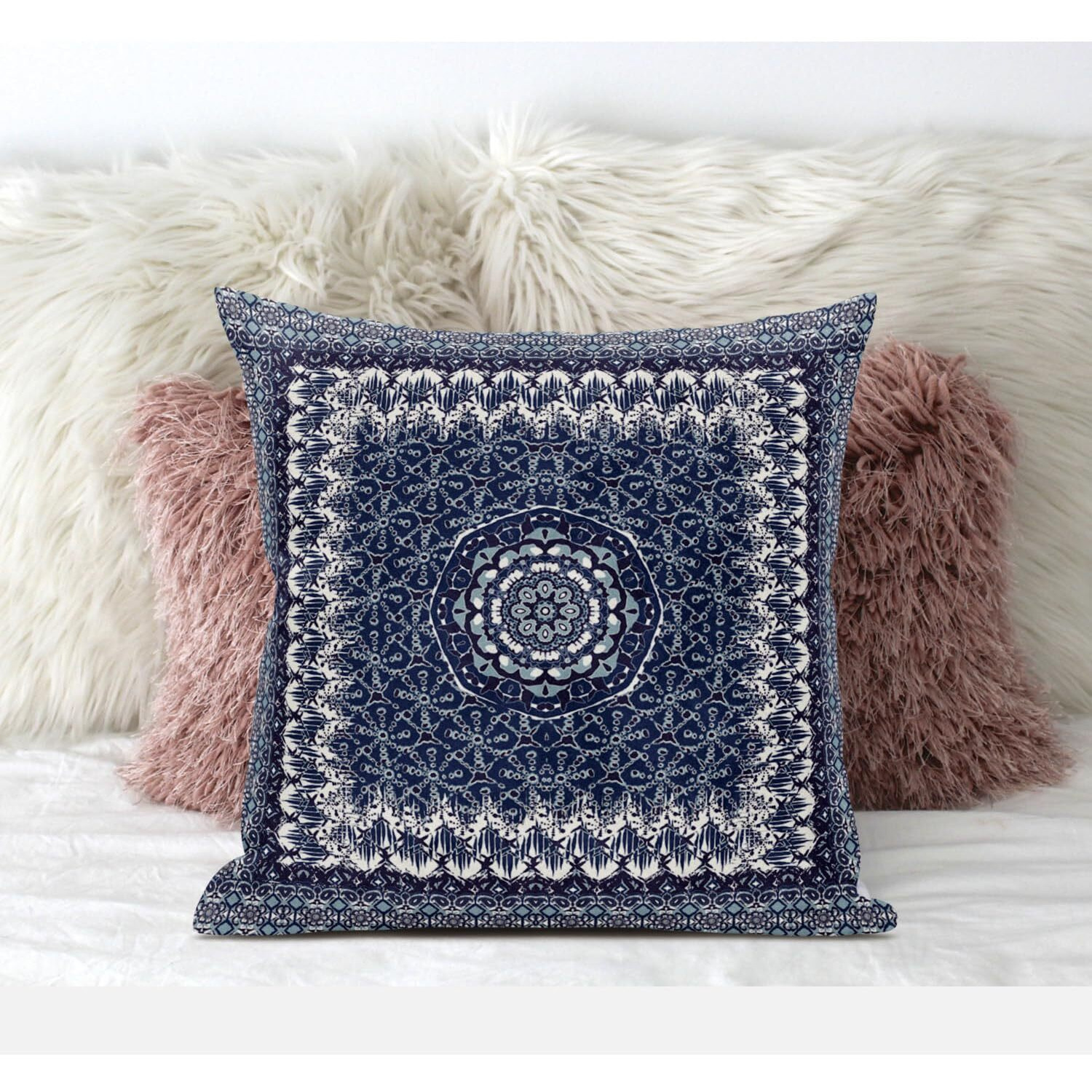 Amrita Sen Designs Holy Tie Die Flower Throw Fabric Pillow in Bright Blue Yellow 20x20