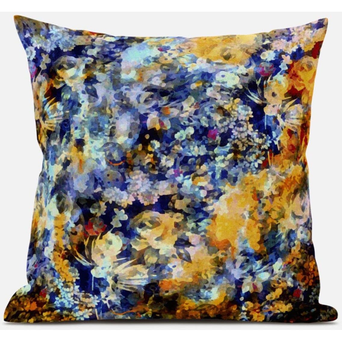 Amrita Sen Sea Garden Rose Suede Blown and Closed Pillow in Red Yellow Blue