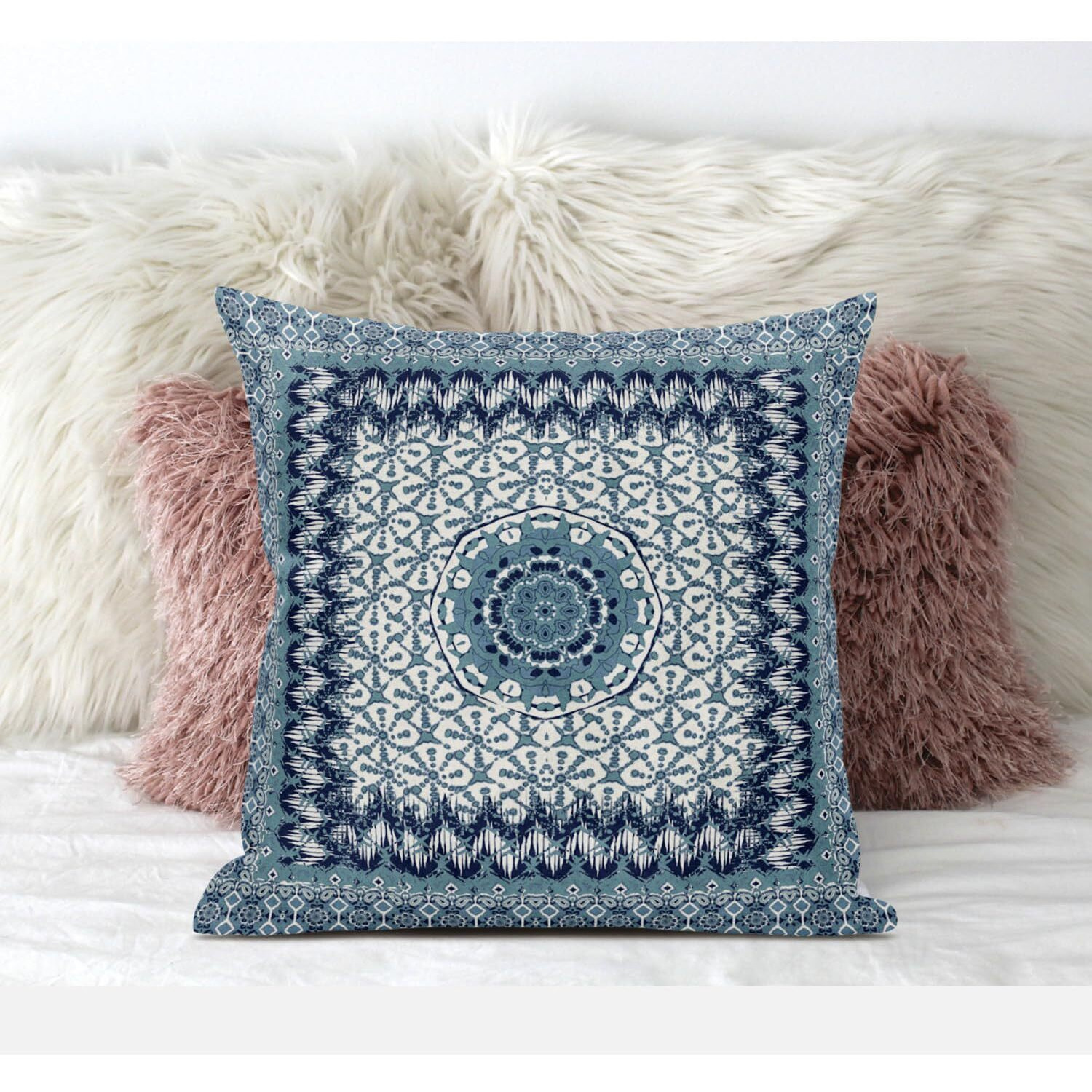 Amrita Sen Holy Tie Die Flower Suede Blown and Closed Pillow in Bright Blue