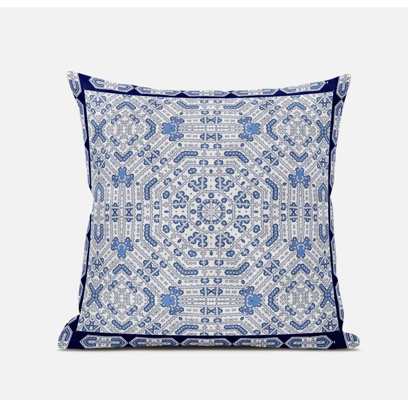 Amrita Sen Geostar Wreath Palace Suede Blown and Closed Pillow in Light Blue Navy