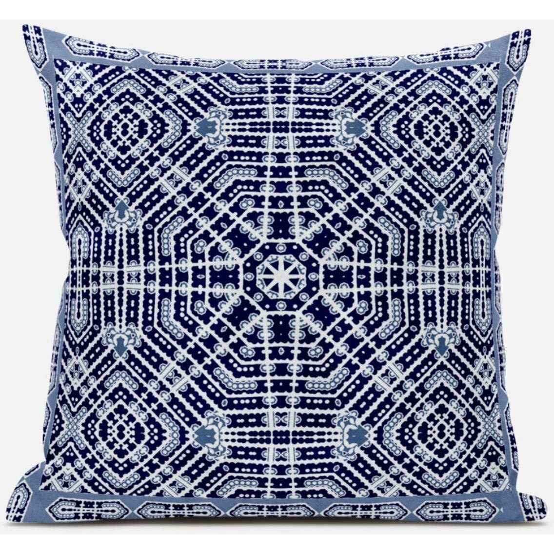 Amrita Sen Geostar Wreath Palace Suede Blown and Closed Pillow in Indigo White Green