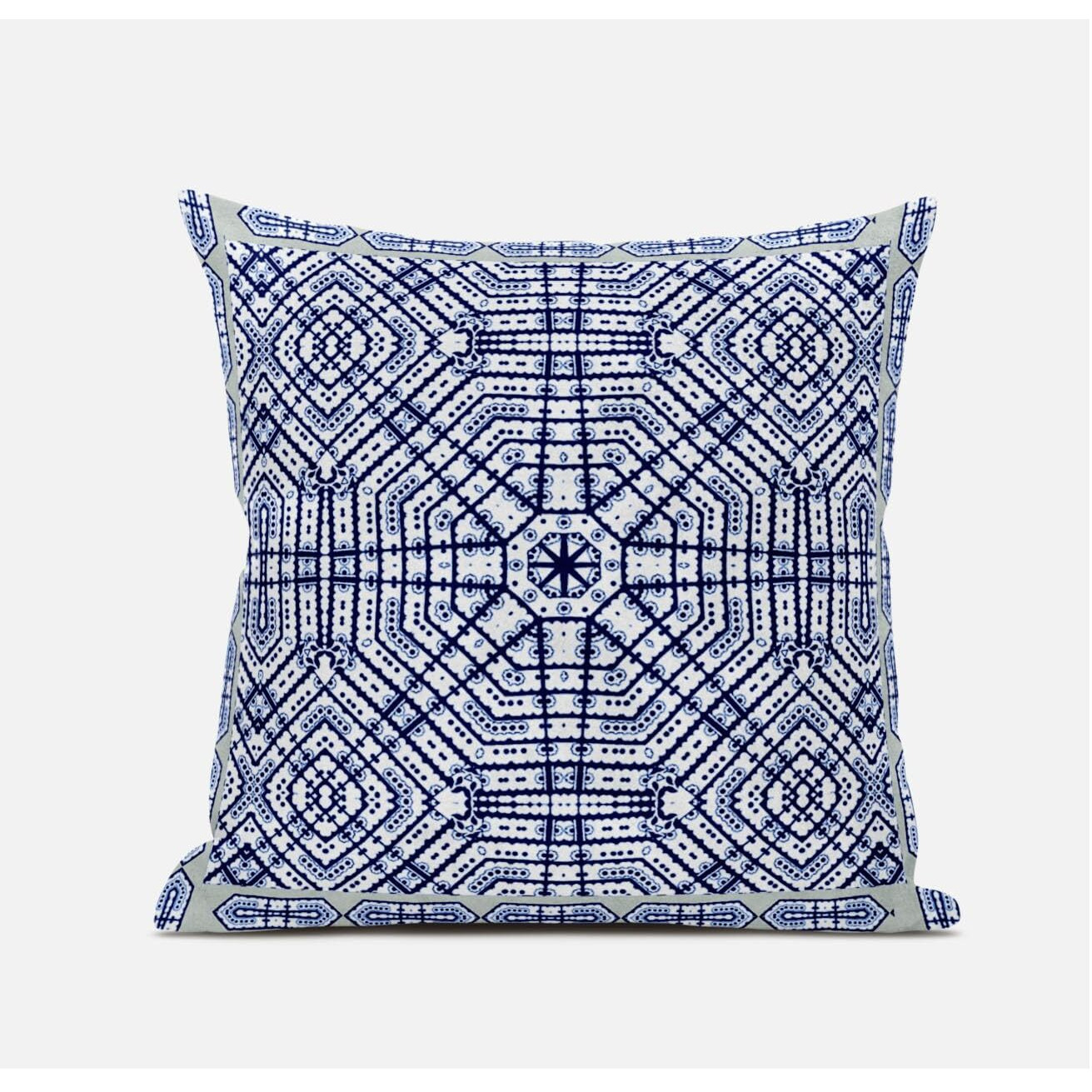 Amrita Sen Designs Geostar Wreath Palace Throw Fabric Pillow in Light Blue Indigo Purple 16x16