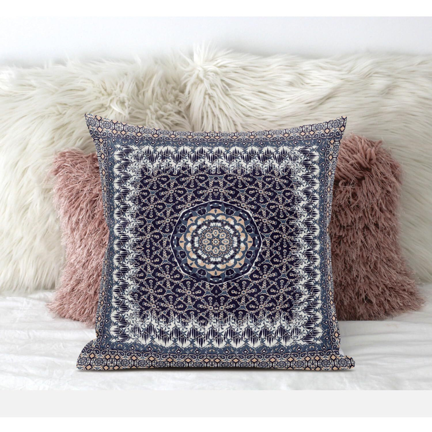 Amrita Sen Holy Tie Die Flower Suede Blown and Closed Pillow in Bright Blue Turquoise