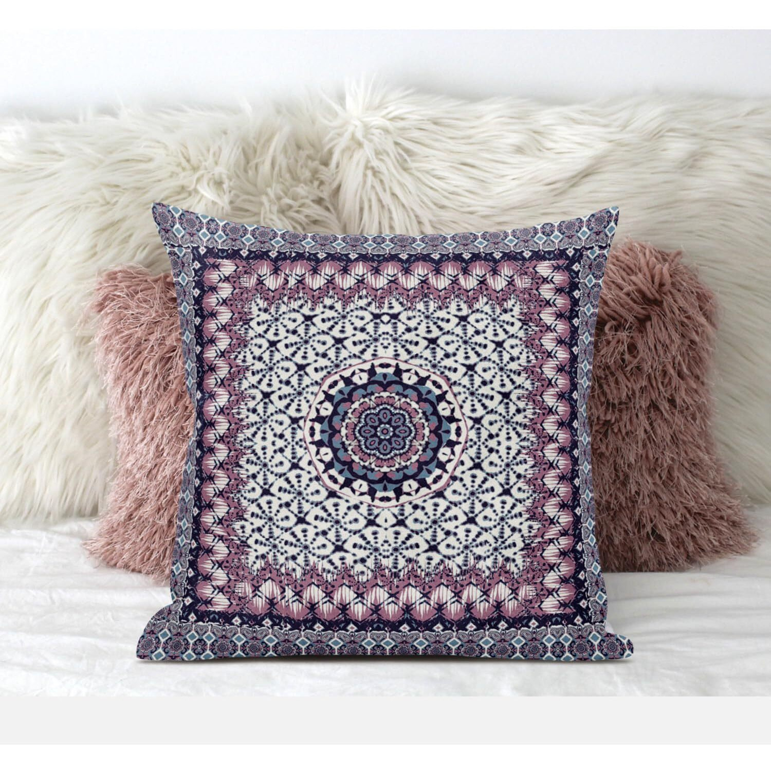 Amrita Sen Holy Tie Die Flower Suede Blown and Closed Pillow in Gray Orange