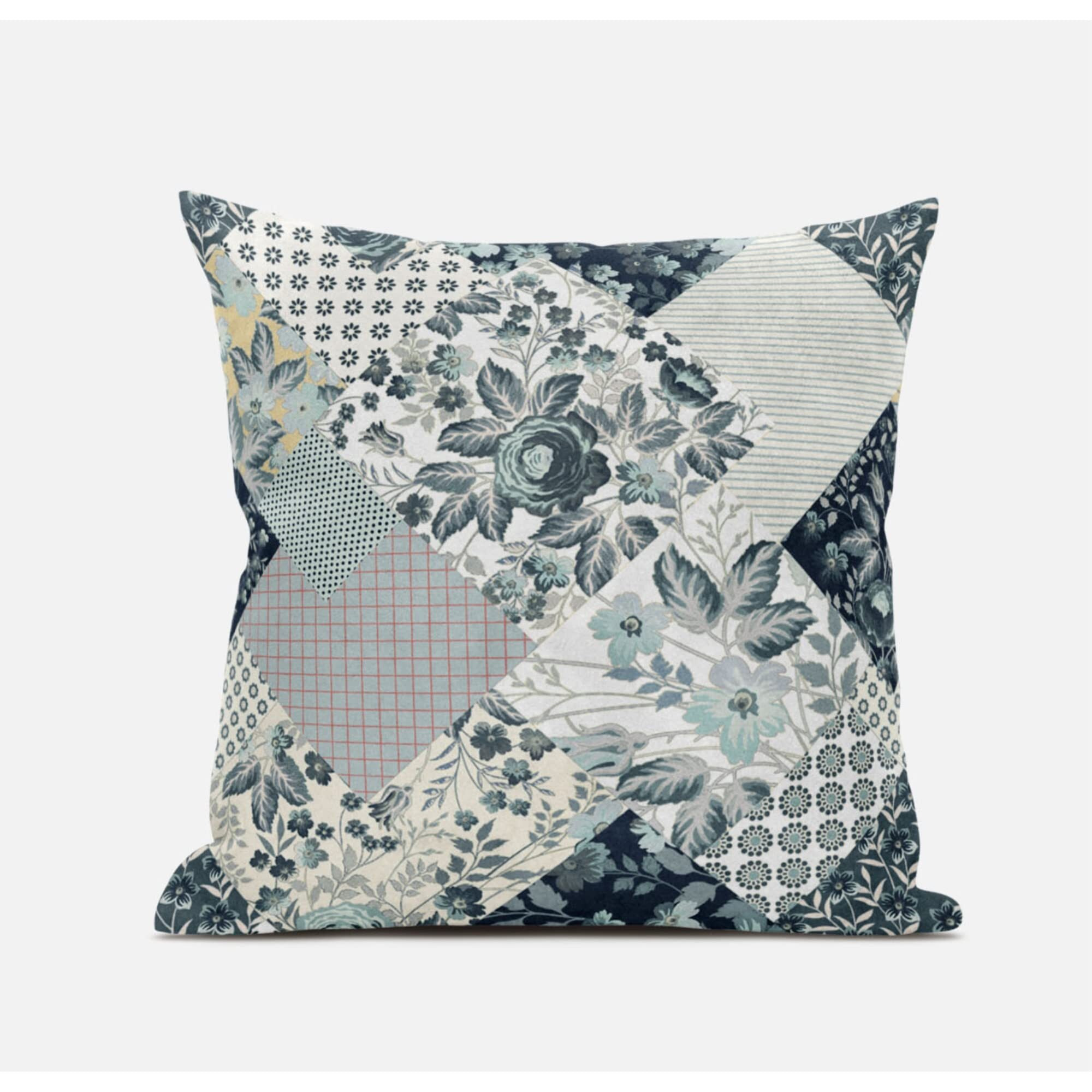 Amrita Sen Arizona Floral Patches Suede Blown and Closed Pillow in Light Peach
