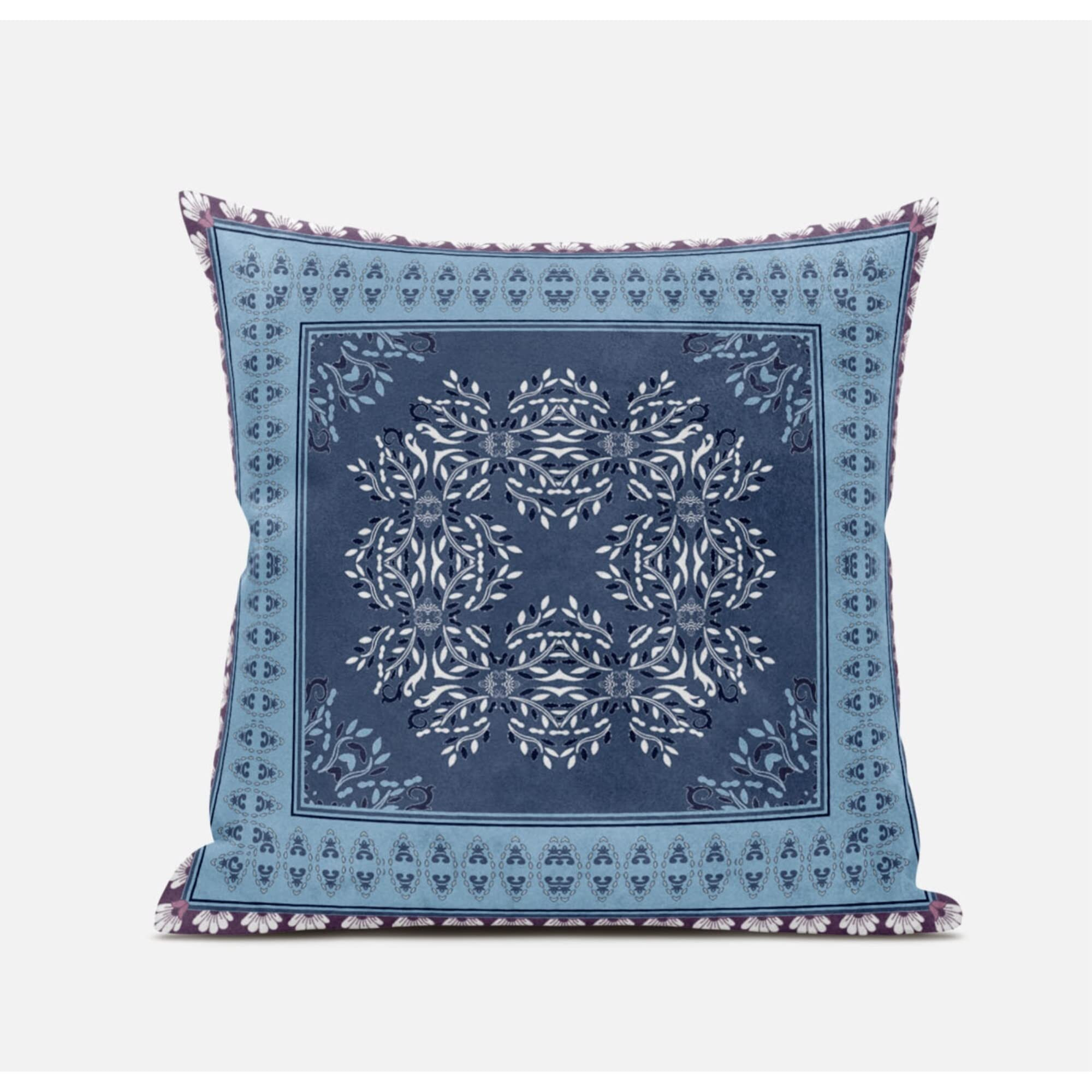 Amrita Sen Window Wreath Palace Suede Blown and Closed Pillow in Magenta Beige Indigo