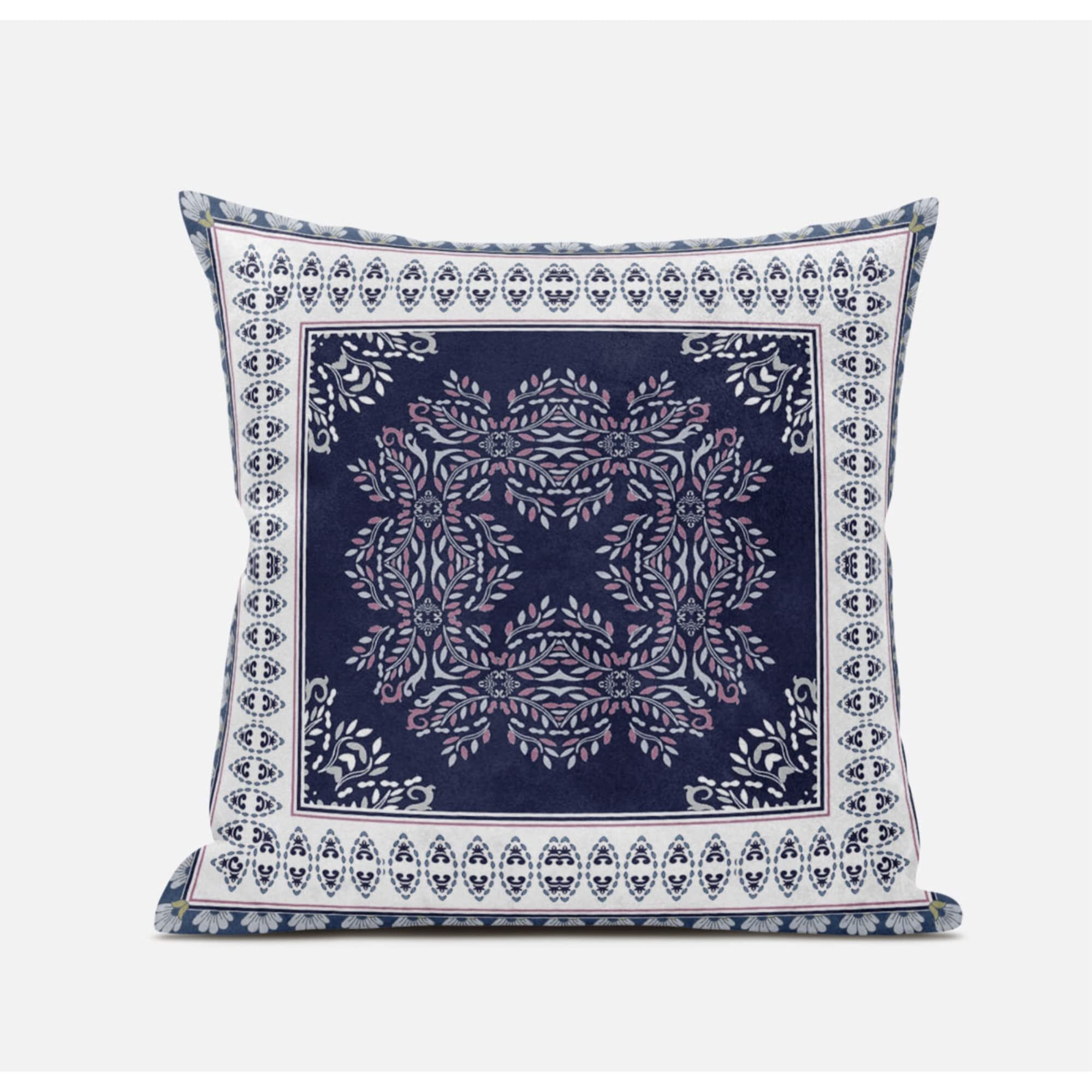 Amrita Sen Window Wreath Palace Suede Blown and Closed Pillow in Blue Pink White