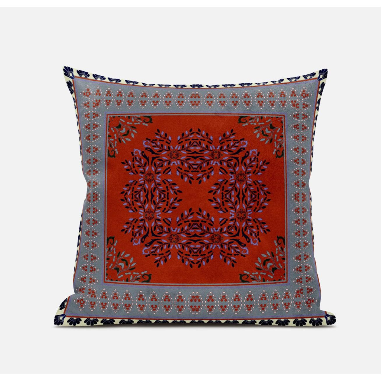 Amrita Sen Window Wreath Palace Suede Blown and Closed Pillow in Blue Green