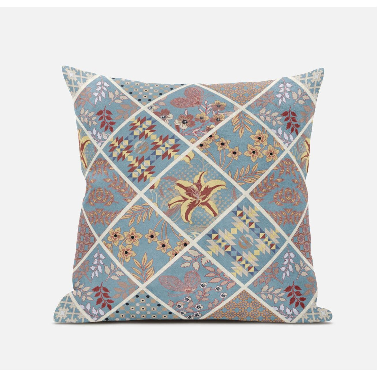 Amrita Sen Fall Patch Snowflowers Suede Blown and Closed Pillow in Indigo Cream