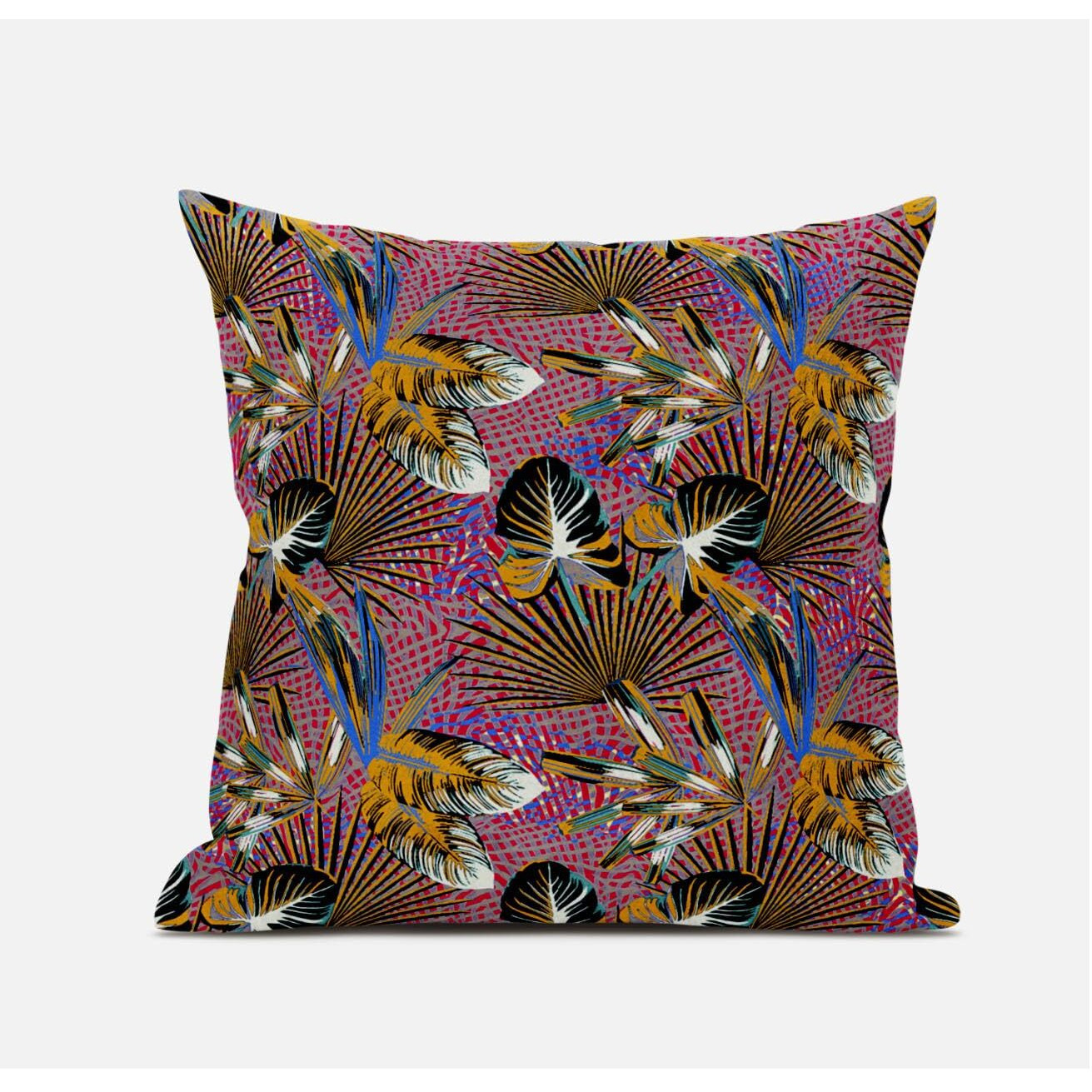 Amrita Sen Designs Plant Illusion Throw Fabric Pillow in Light Blue Yellow 16x16