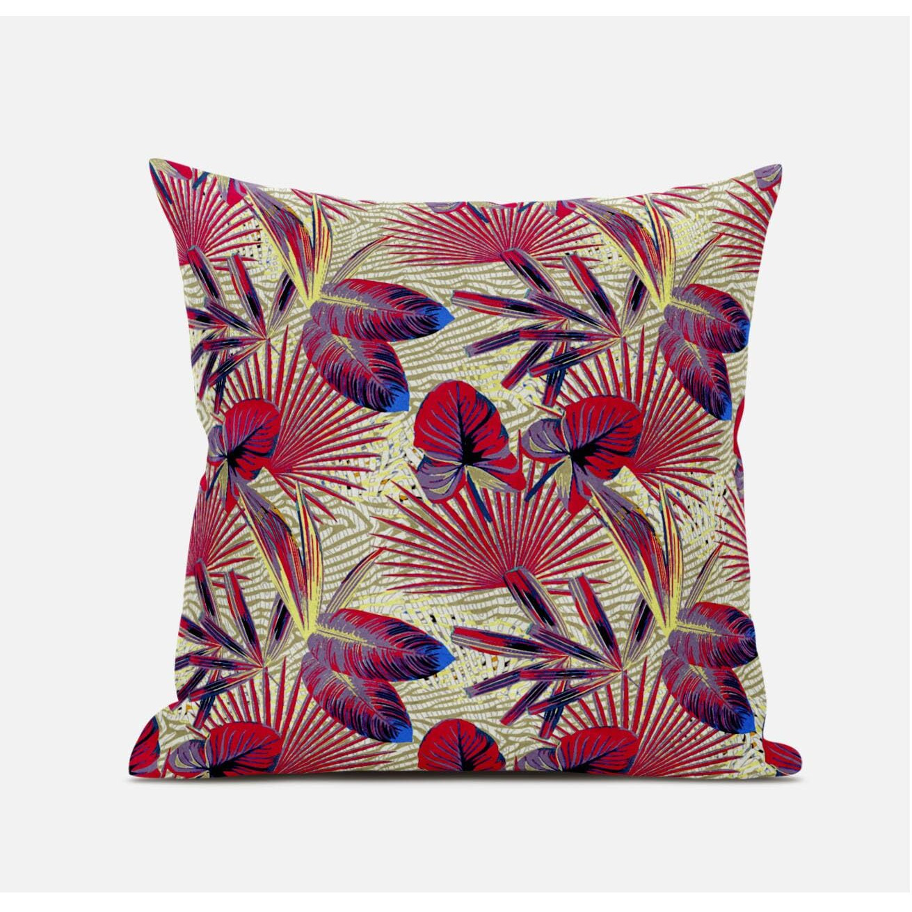 Amrita Sen Designs Plant Illusion Faux Suede Throw Fabric Pillow in Blue Red 16x16