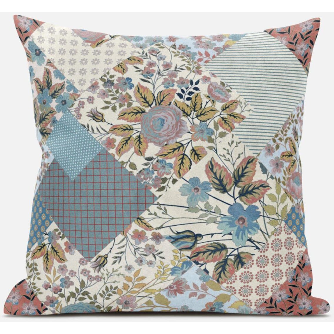 Amrita Sen Arizona Floral Patches Suede Blown and Closed Pillow in Brown Pink