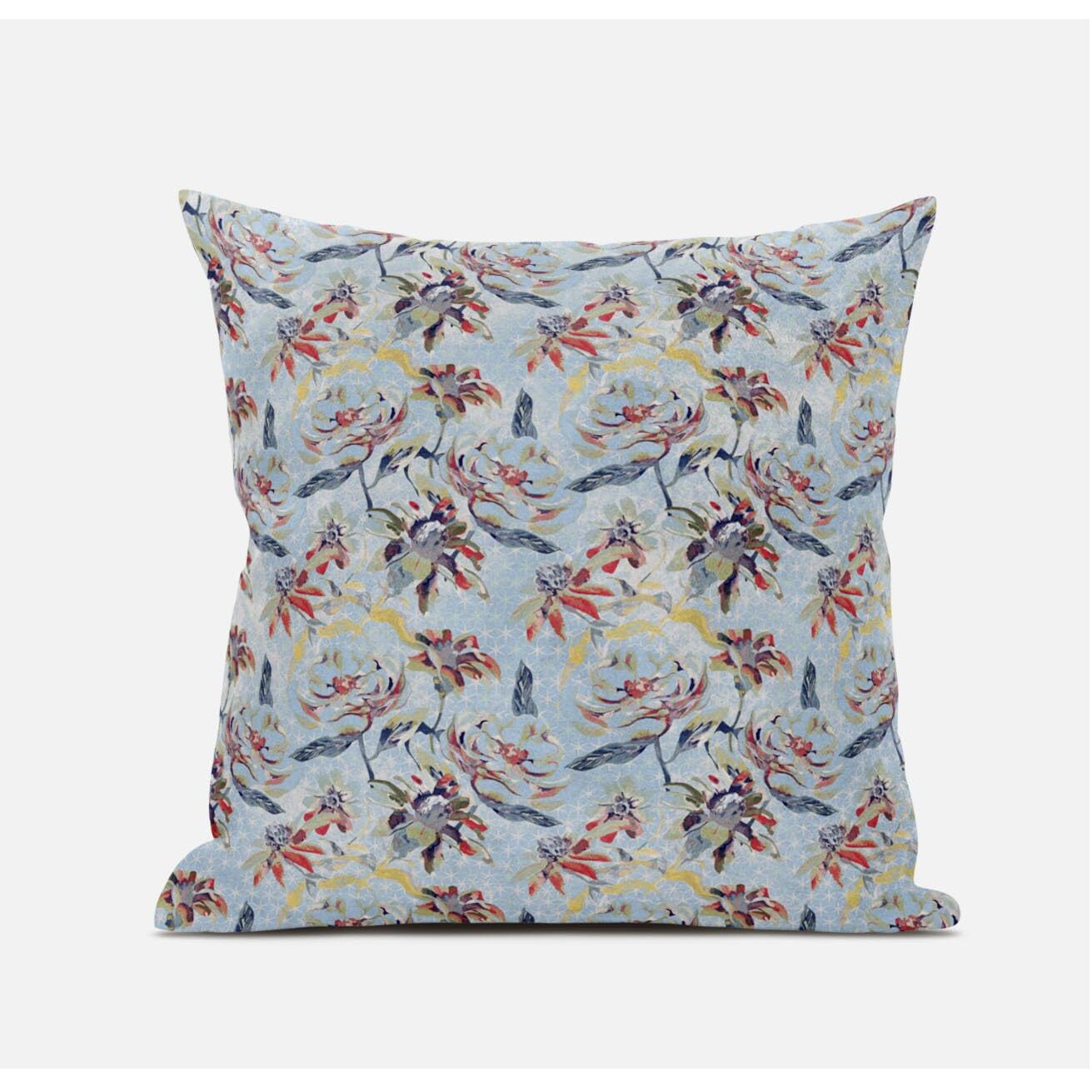 Amrita Sen Roses Sprayed Stars Suede Blown and Closed Pillow in Gray Indigo Red