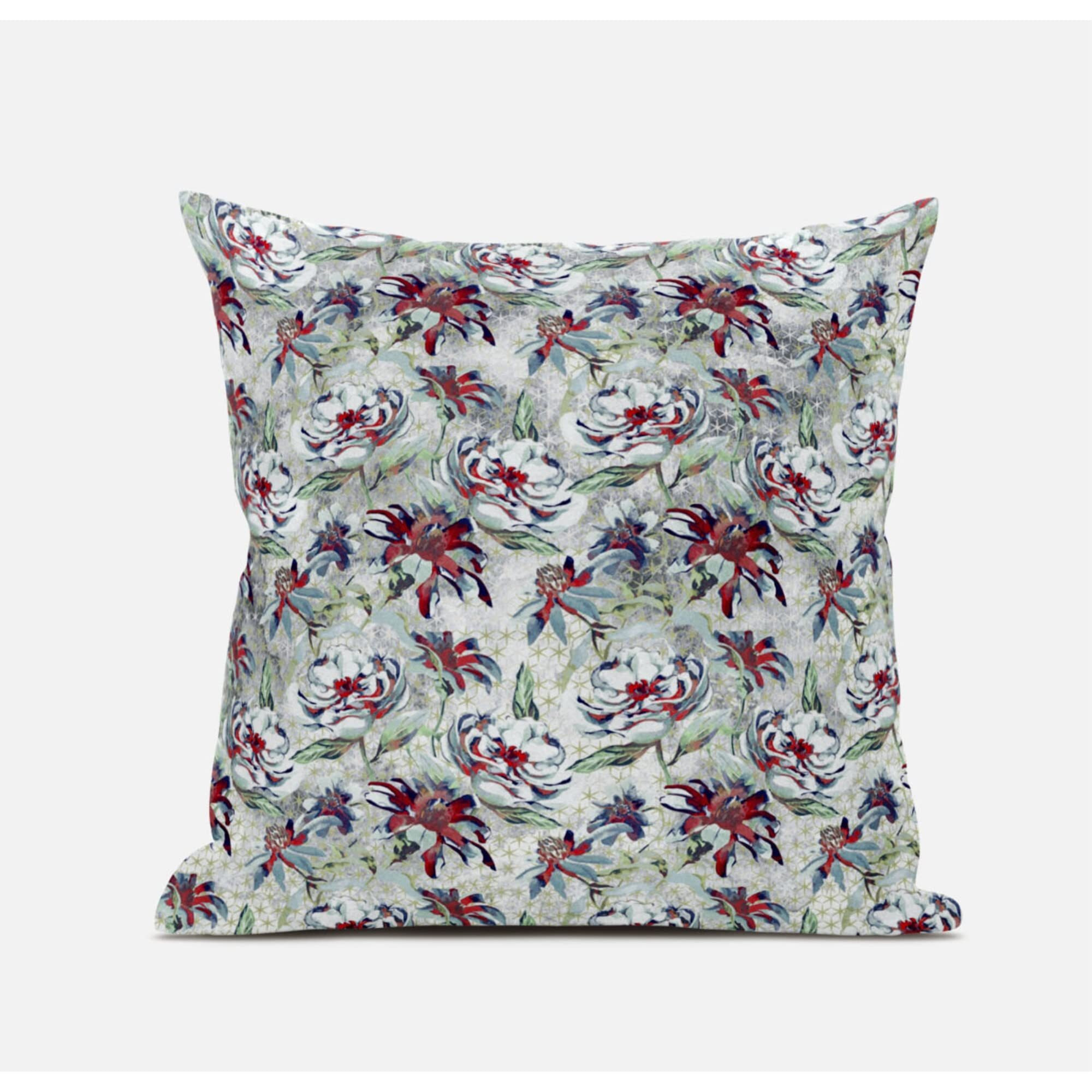 Amrita Sen Roses Sprayed Stars Suede Blown and Closed Pillow in Light Blue Pink