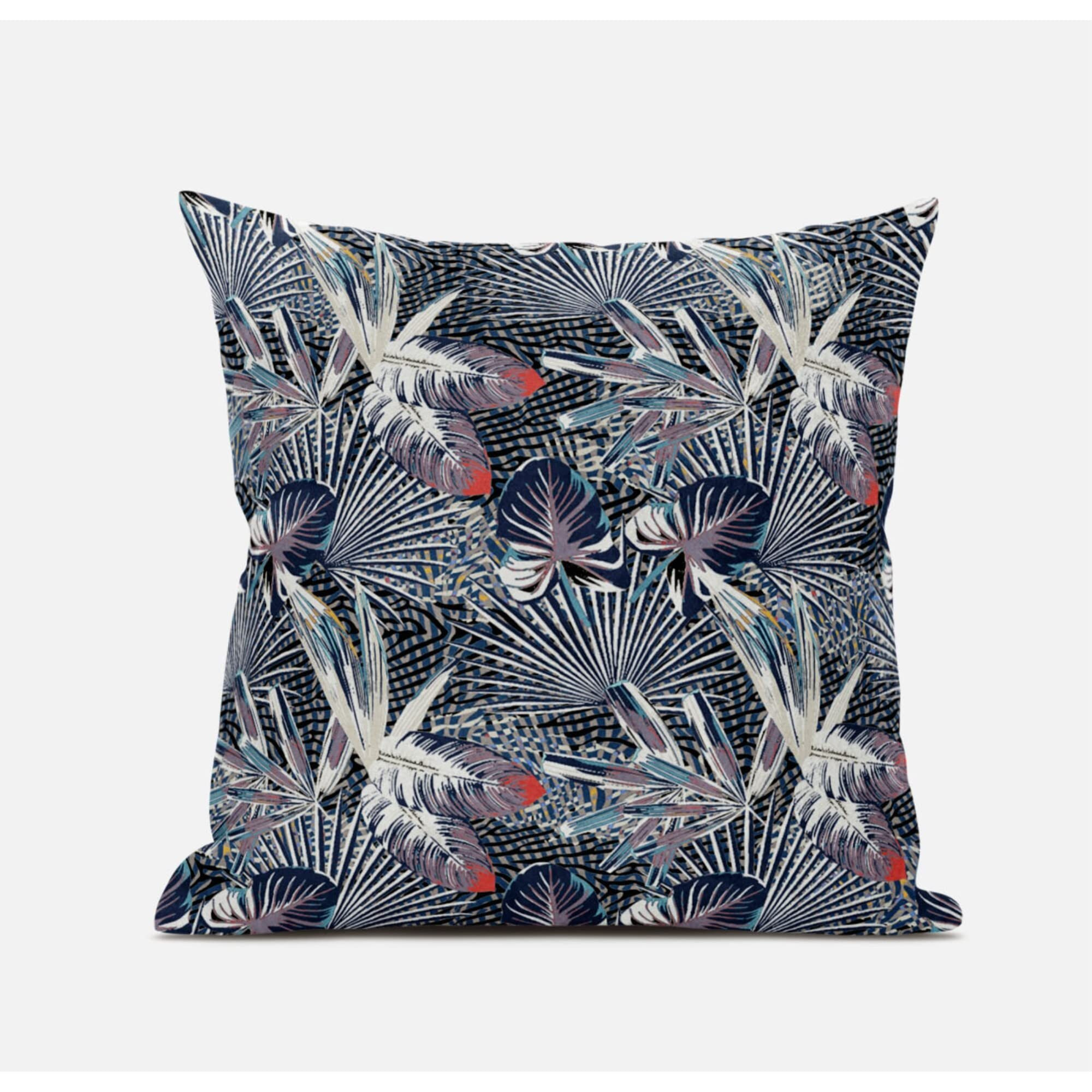 Amrita Sen Plant Illusion Suede Blown and Closed Pillow in Dark Blue