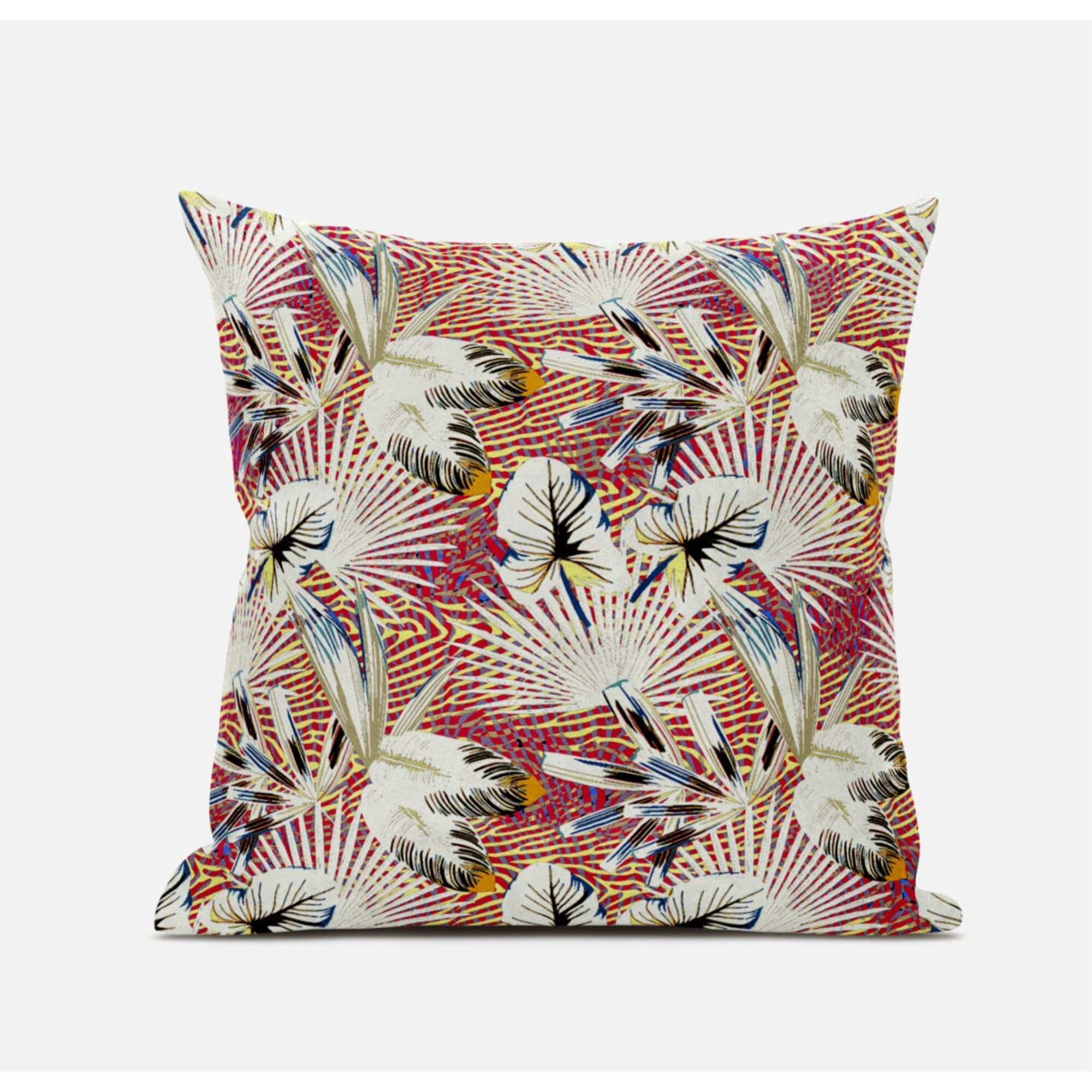 Amrita Sen Designs Plant Illusion Faux Suede Throw Fabric Pillow in Gold Blue Pink 20x20
