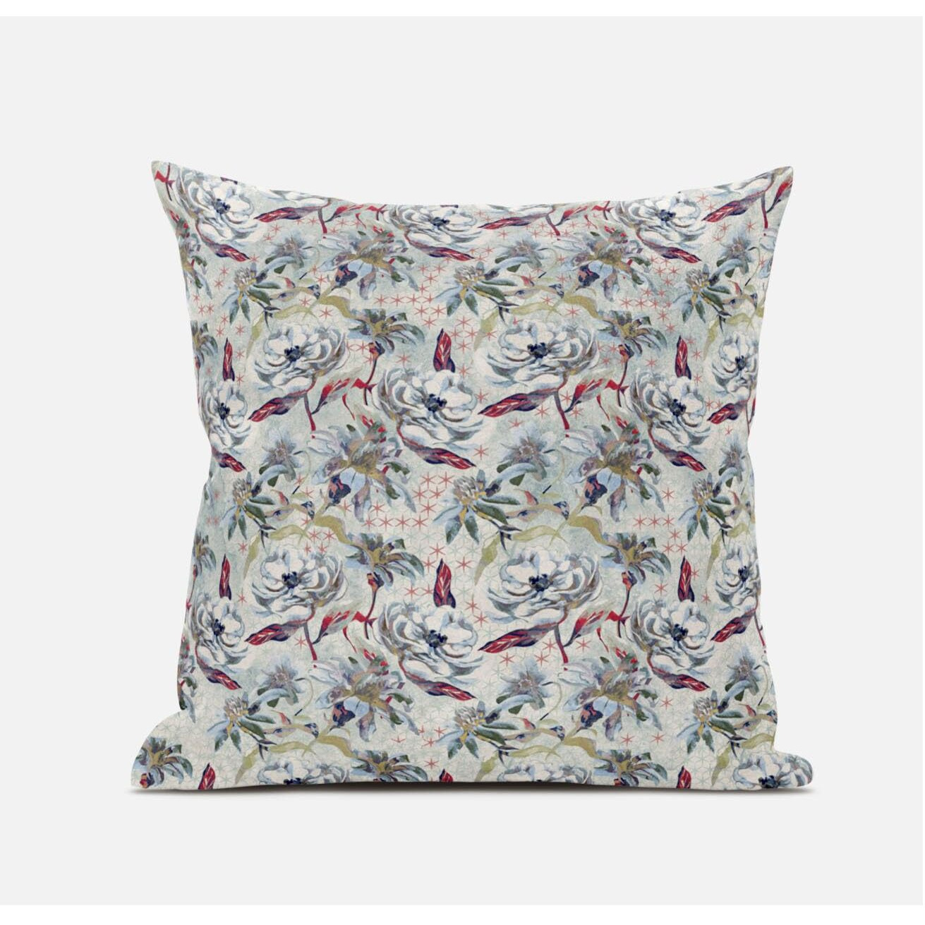 Amrita Sen Roses Sprayed Stars Suede Blown and Closed Pillow in Light Blue Peach