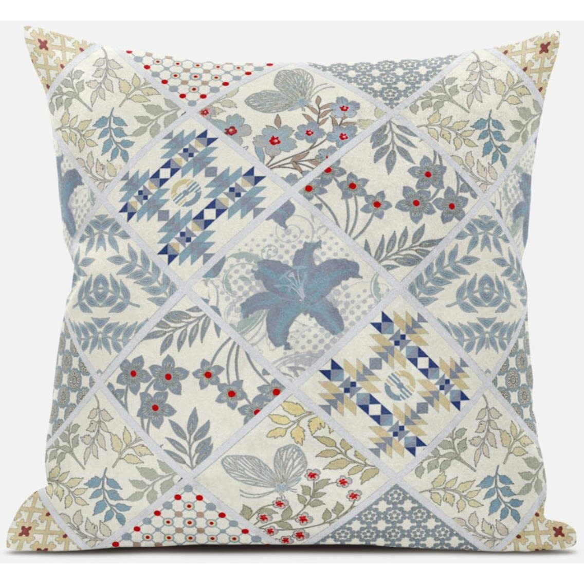 Amrita Sen Fall Patch Snowflowers Suede Blown and Closed Pillow in Light Grey Cream