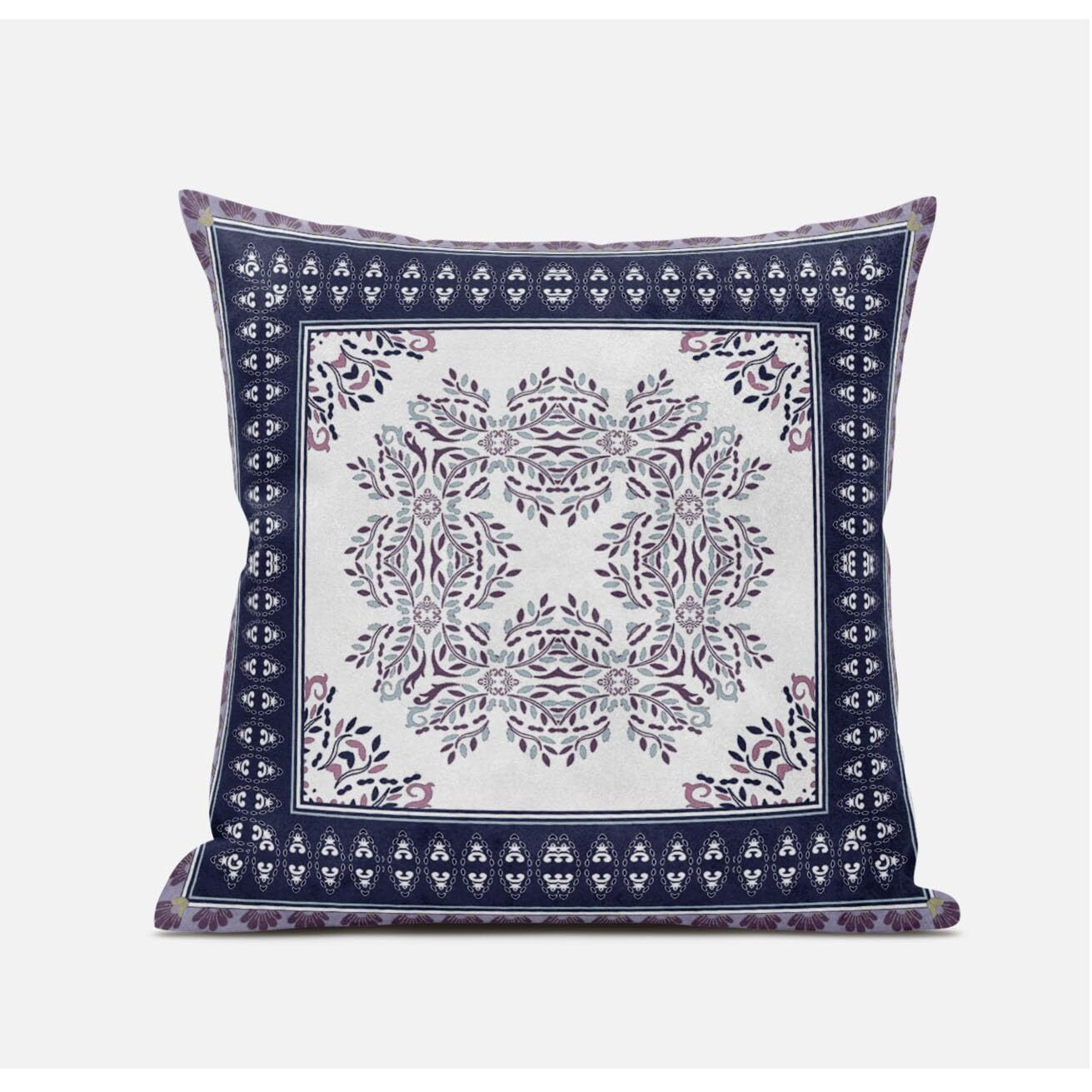 Amrita Sen Window Wreath Palace Suede Blown and Closed Pillow in Cream Red Blue