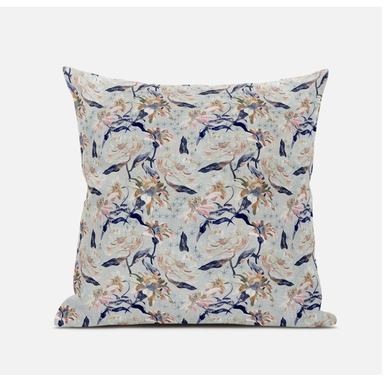 Amrita Sen Roses Sprayed Stars Suede Blown and Closed Pillow in Gray Purple Indigo