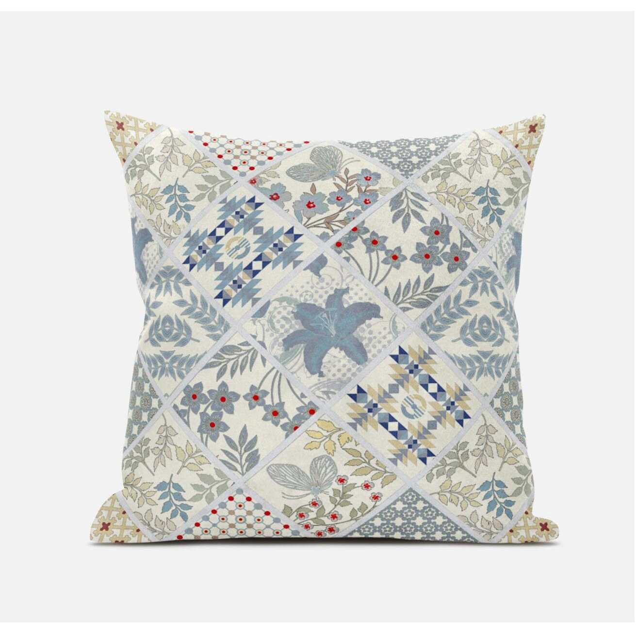 Amrita Sen Fall Patch Snowflowers Suede Blown and Closed Pillow in Light Grey Cream