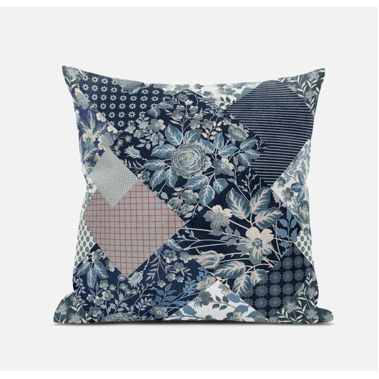 Amrita Sen Arizona Floral Patches Suede Blown and Closed Pillow in Light Blue