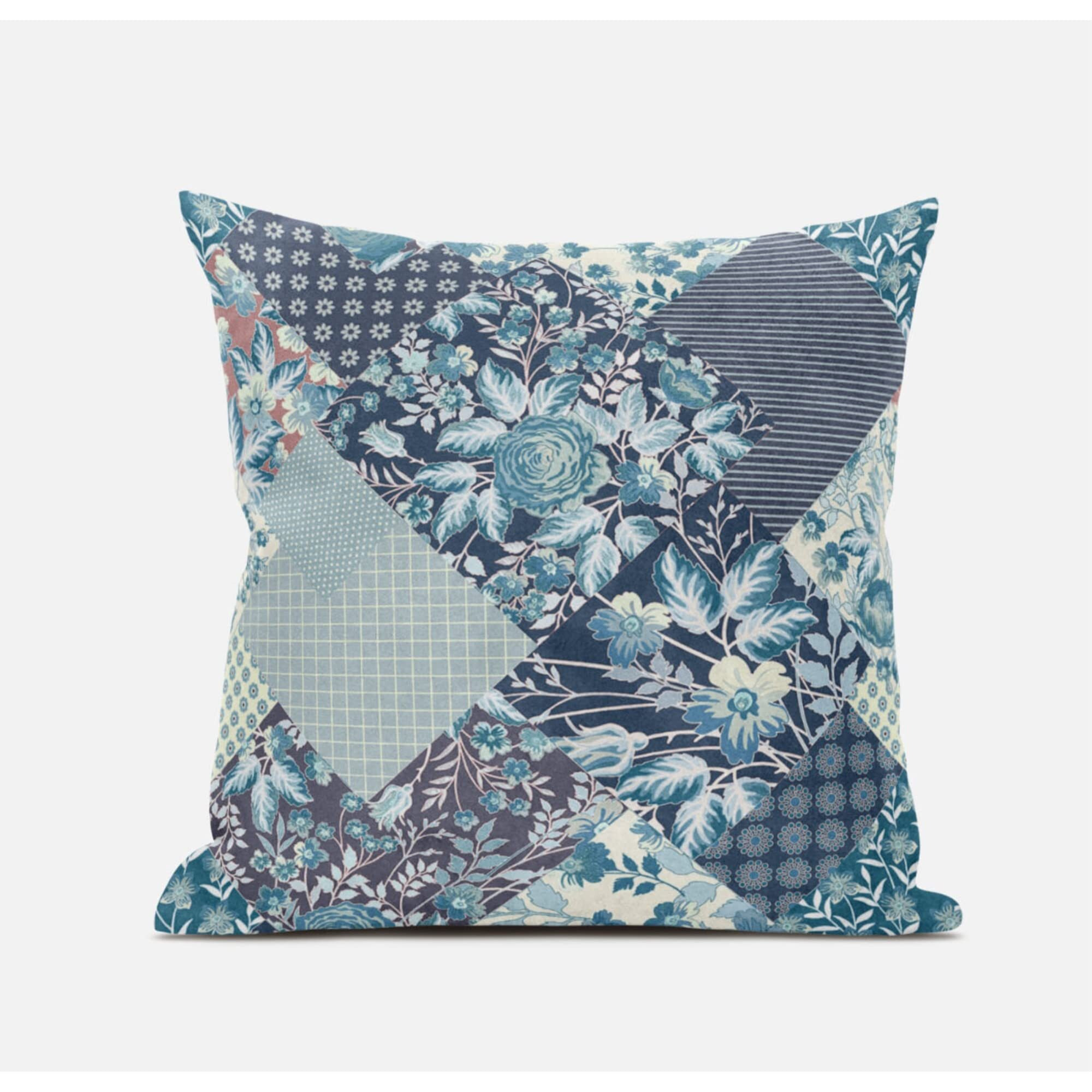 Amrita Sen Arizona Floral Patches Suede Blown and Closed Pillow in Green Pink