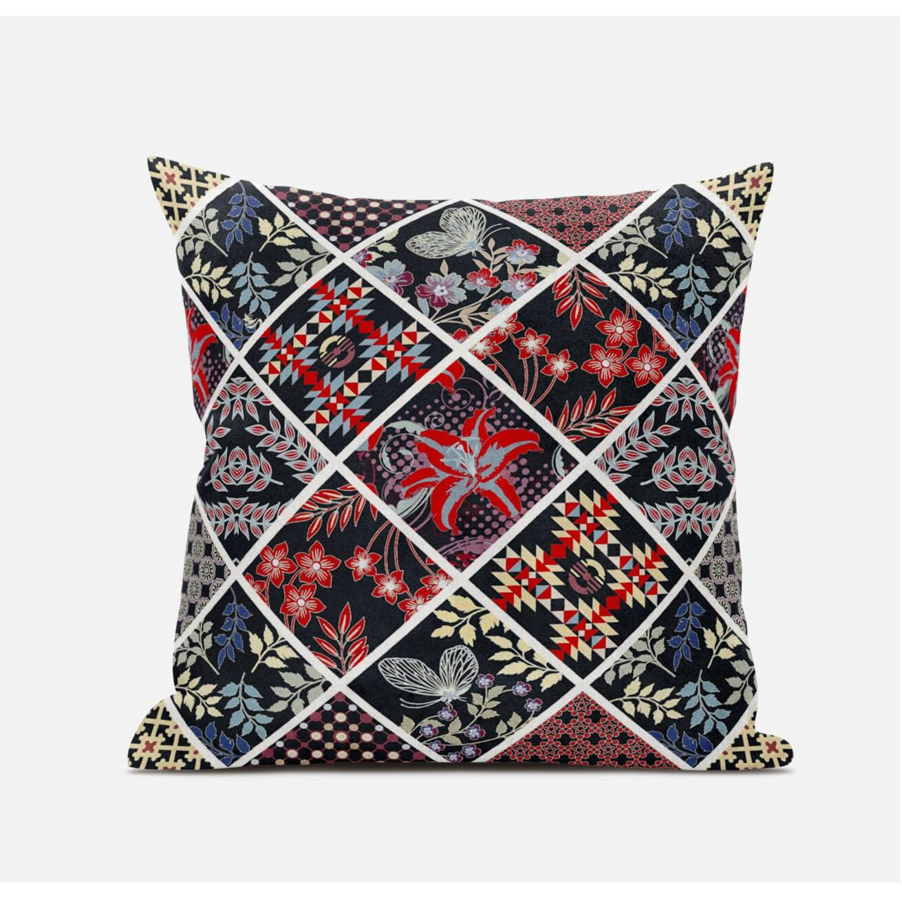 Amrita Sen Fall Patch Snowflowers Suede Blown and Closed Pillow in Dark Blue Yellow