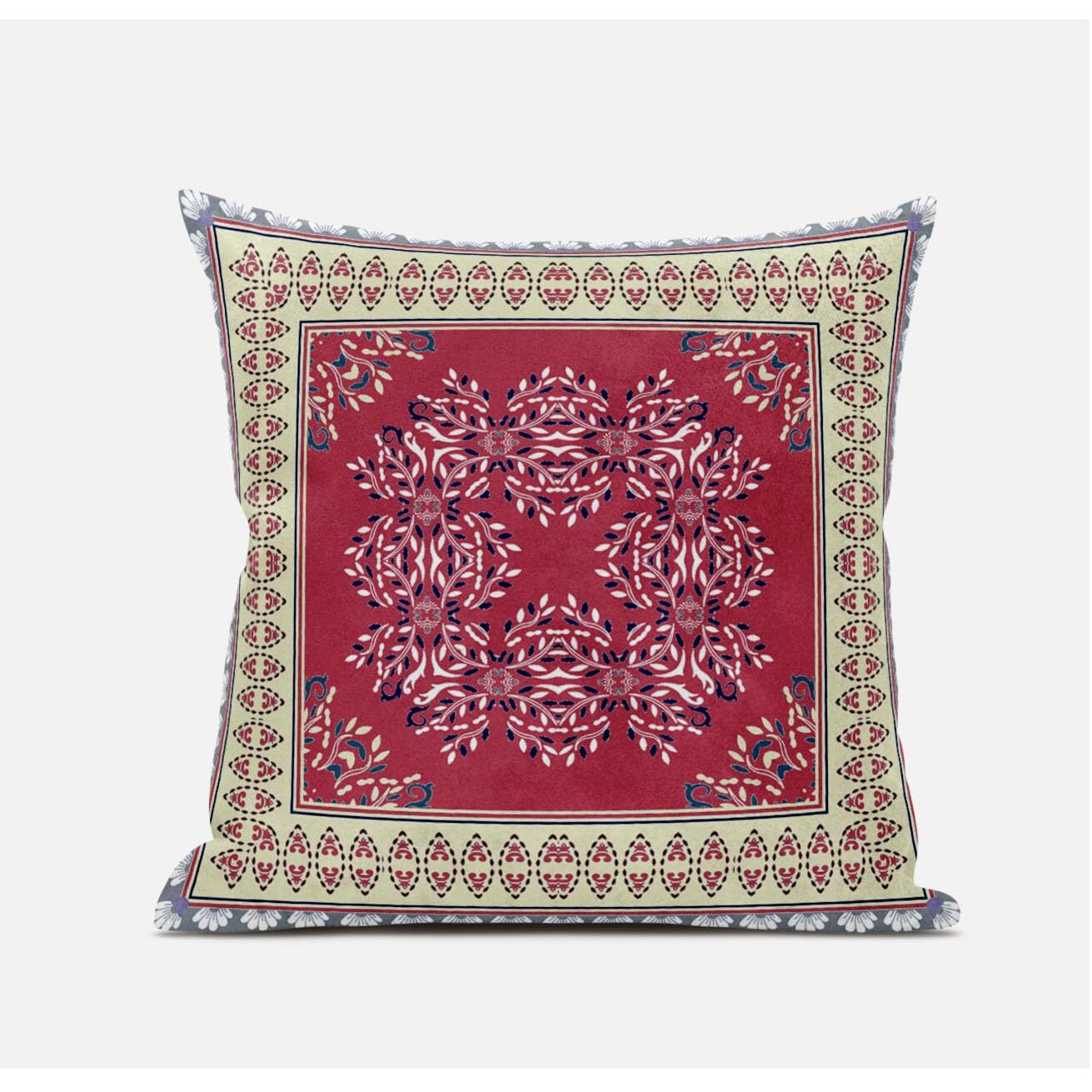 Amrita Sen Designs Window Wreath Palace Throw Fabric Pillow in Blue Light Blue 18x18