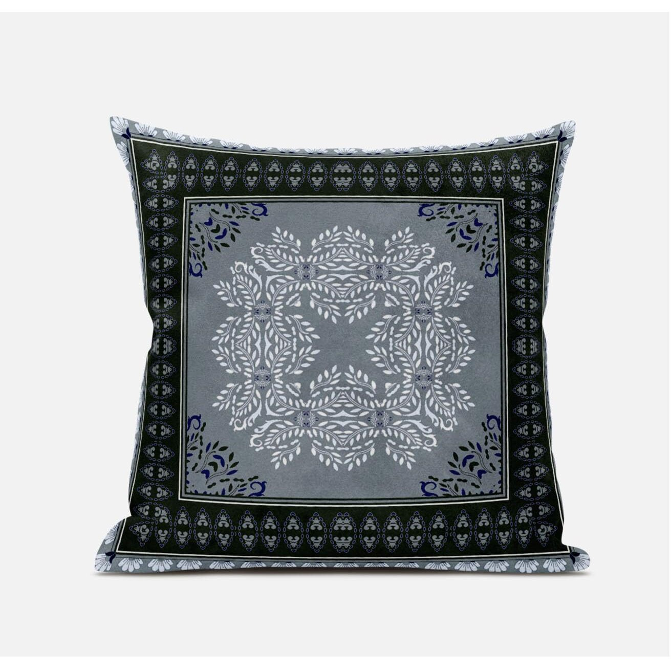 Amrita Sen Window Wreath Palace Suede Blown and Closed Pillow in Gray Green Pink