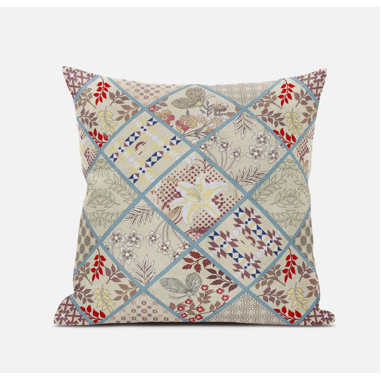 Amrita Sen Fall Patch Snowflowers Suede Blown and Closed Pillow in Dark Grey Blue