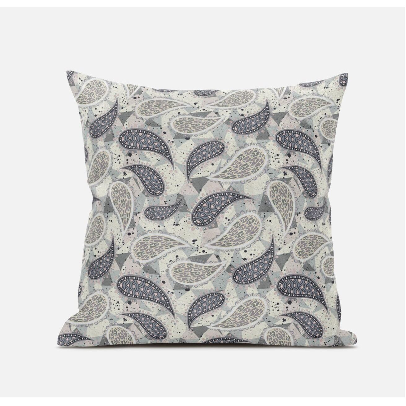 Amrita Sen Paisley on Abstract Suede Blown and Closed Pillow in White Blue Red