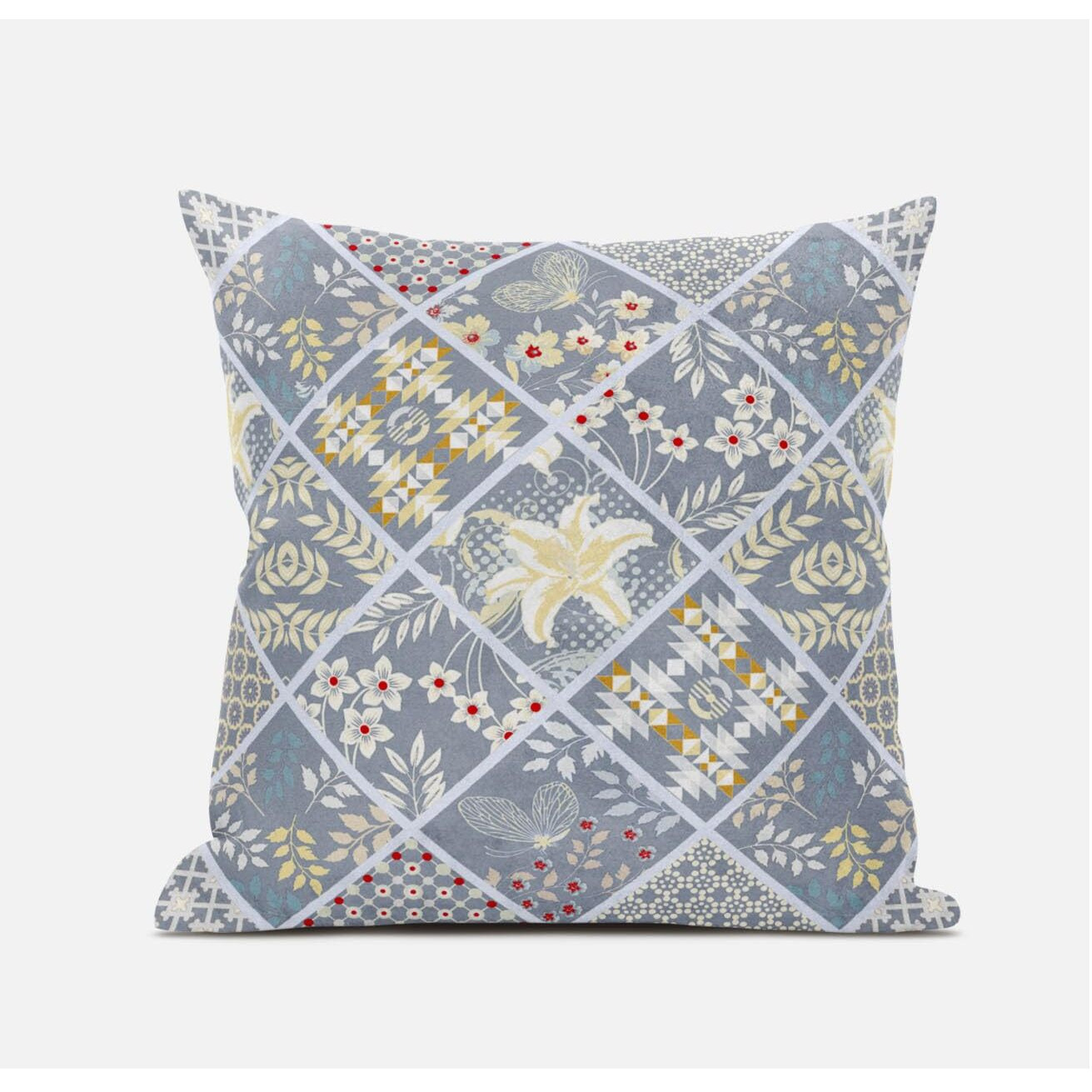 Amrita Sen Fall Patch Snowflowers Suede Blown and Closed Pillow in Indigo Blue Pink