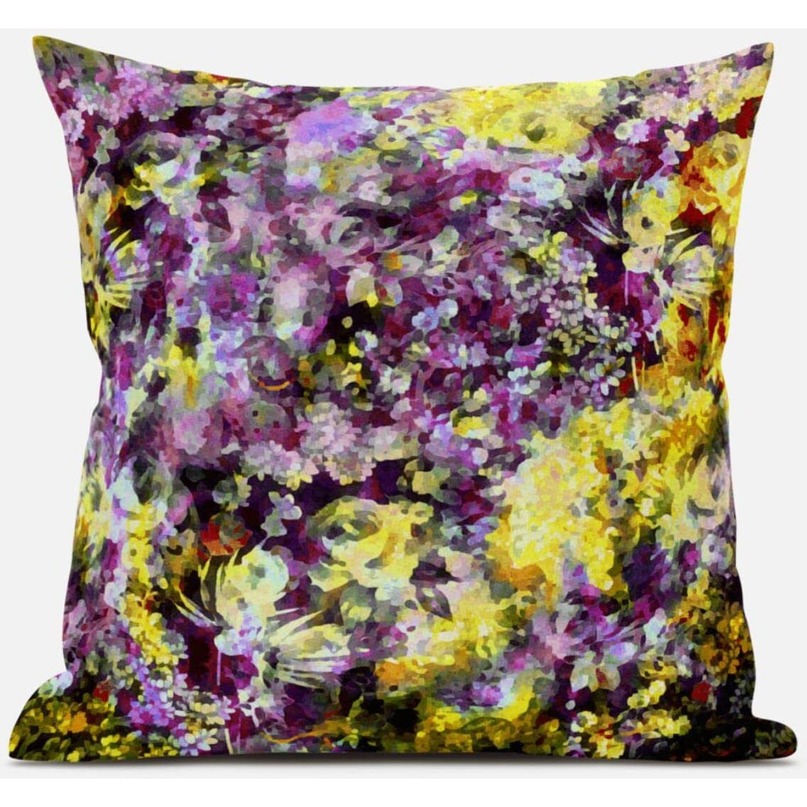 Amrita Sen Sea Garden Rose Suede Blown and Closed Pillow in Pink Green Yellow