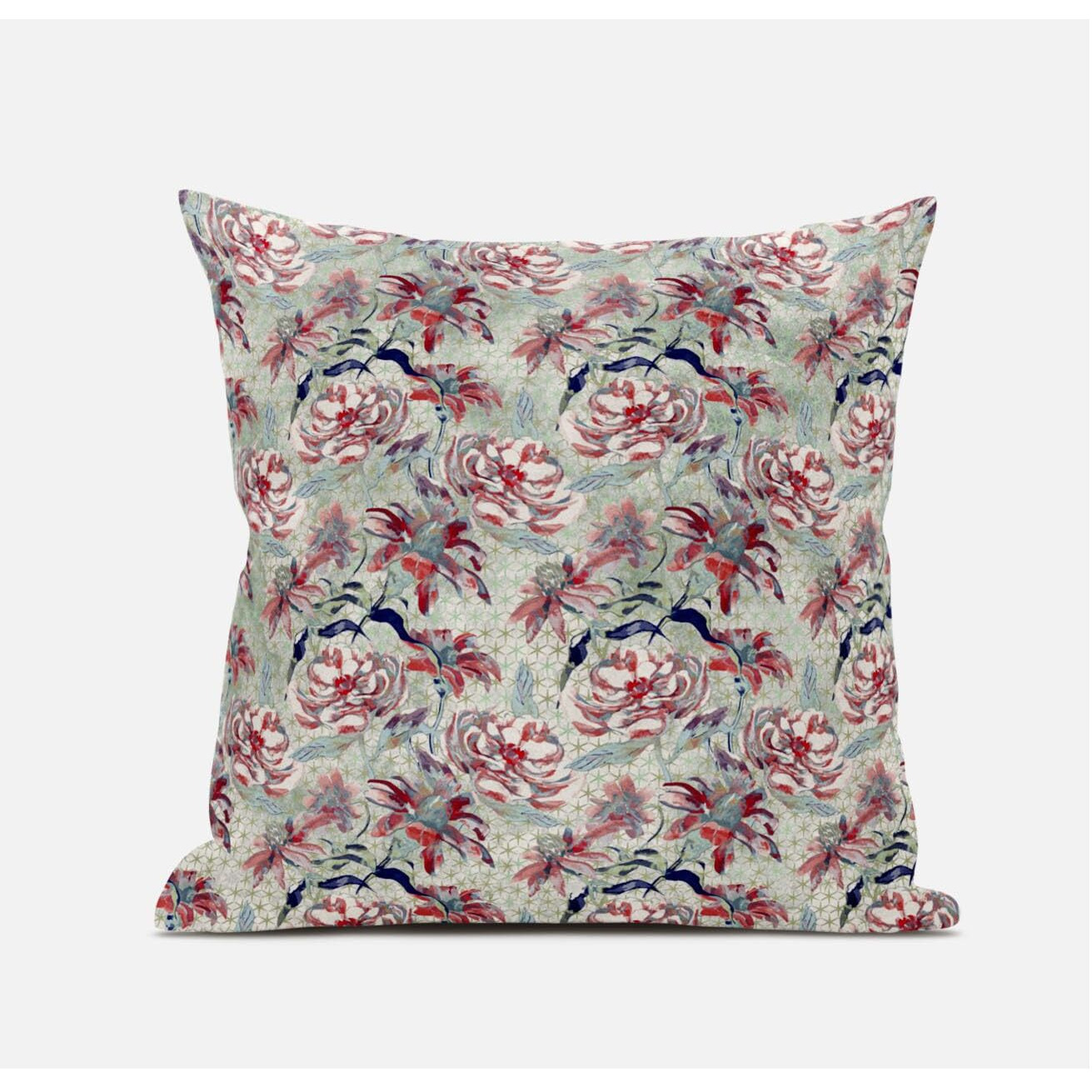 Amrita Sen Roses Sprayed Stars Suede Blown and Closed Pillow in Red Aqua