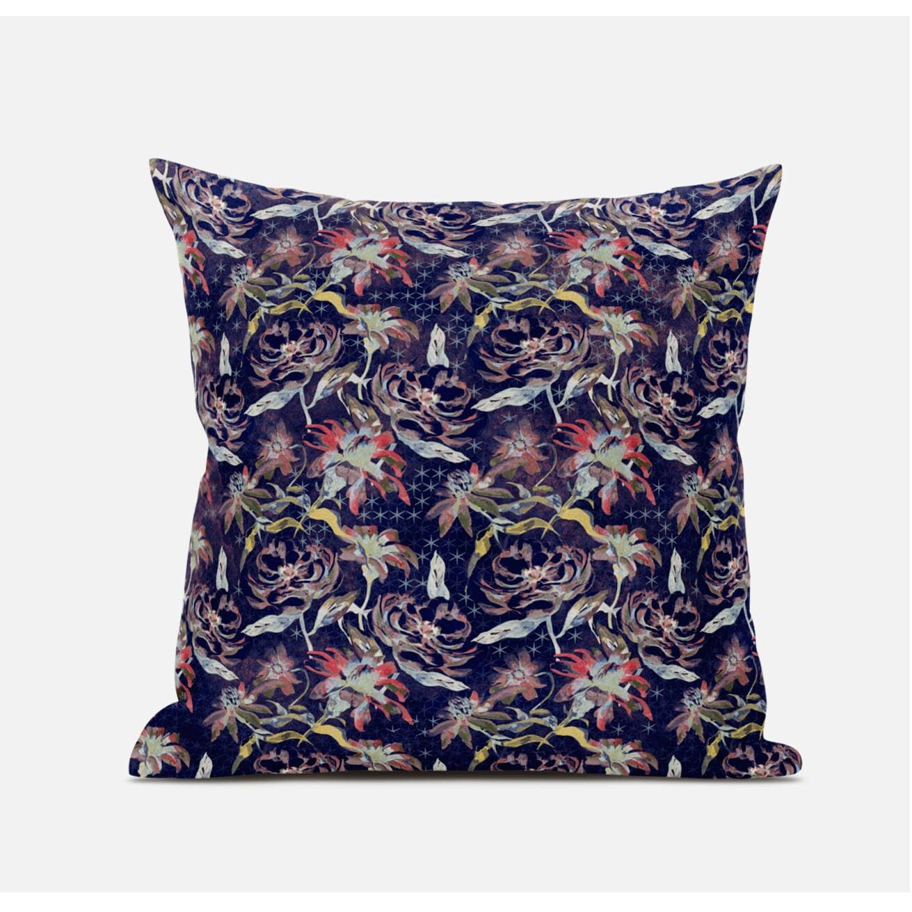 Amrita Sen Designs Roses Sprayed Stars Throw Fabric Pillow in Red Blue Gold 18x18