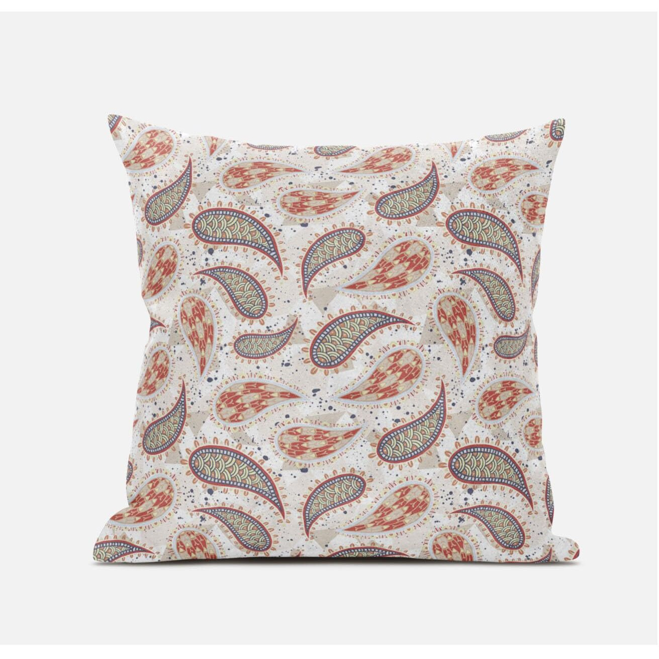 Amrita Sen Paisley on Abstract Suede Blown and Closed Pillow in Cream Navy Blue