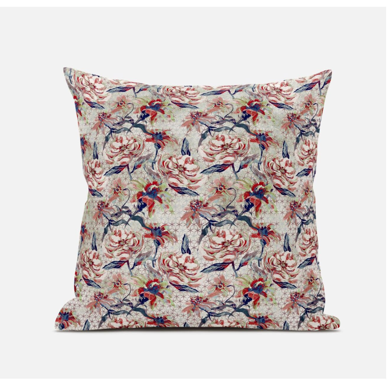 Amrita Sen Roses Sprayed Stars Suede Blown and Closed Pillow in Red Yellow Blue