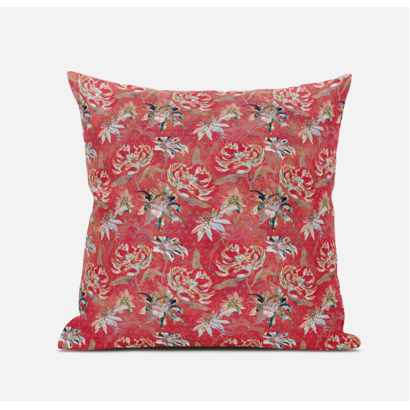 Amrita Sen Roses Sprayed Stars Suede Blown and Closed Pillow in Light Blue Indigo Red