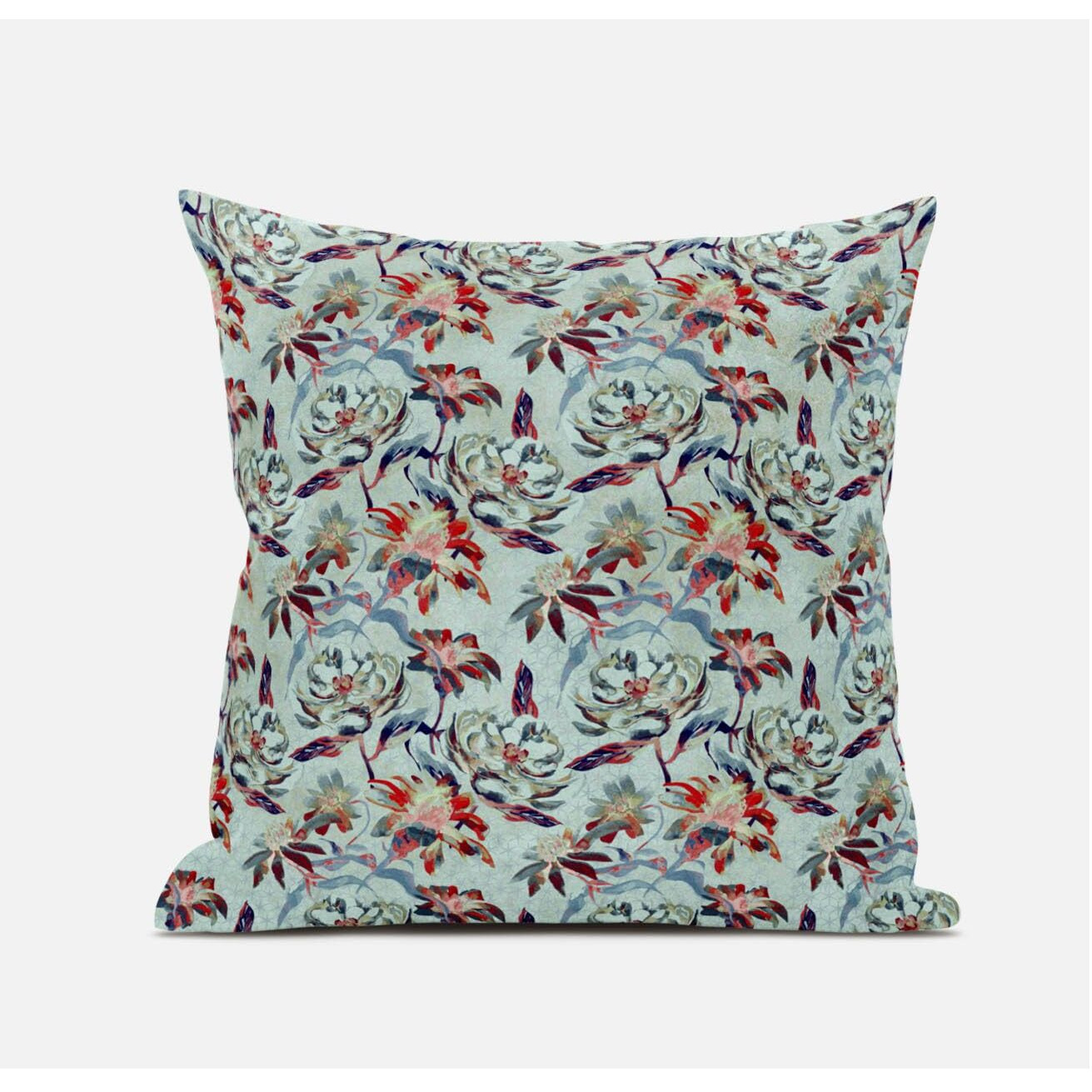 Amrita Sen Designs Roses Sprayed Stars Throw Fabric Pillow in Light Blue Pink Indigo 16x16