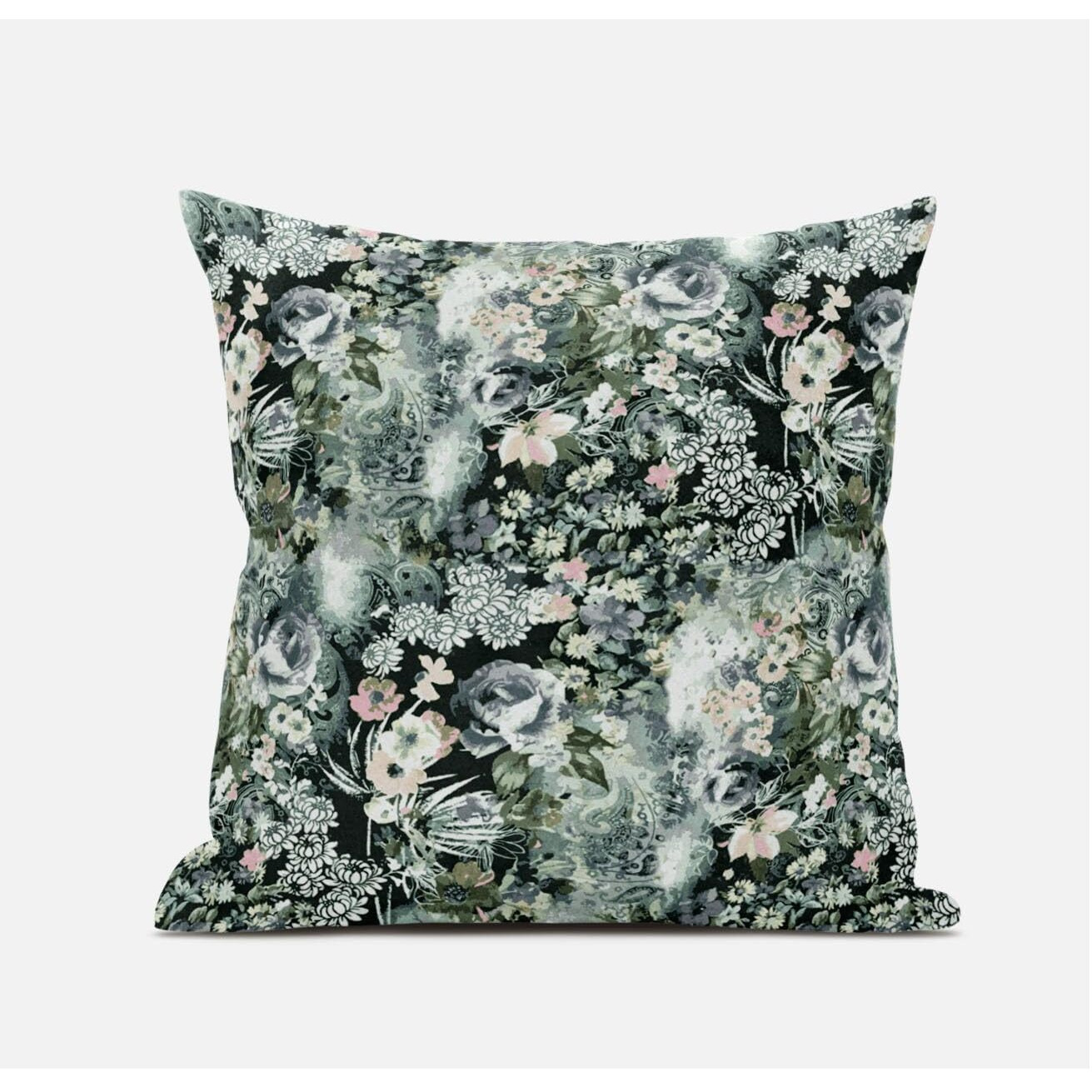 Amrita Sen Sea Garden Rose Suede Blown and Closed Pillow in Light Green Red Indigo