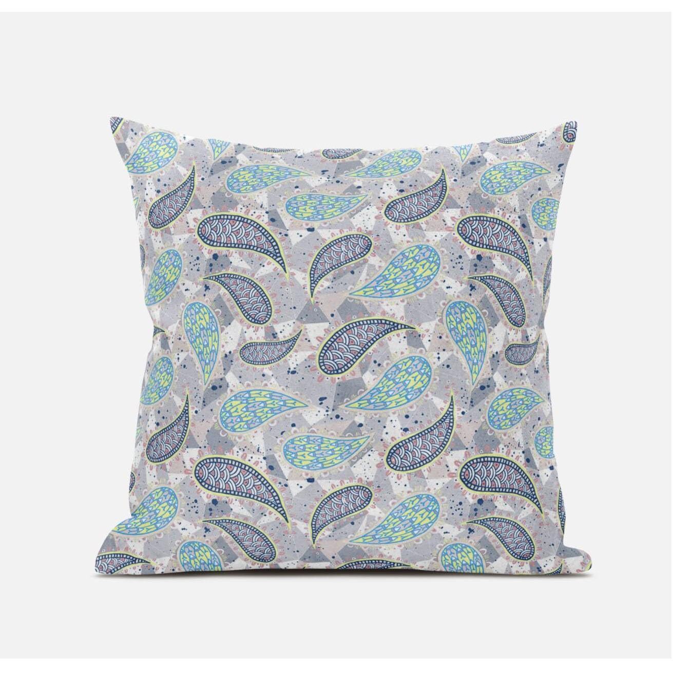 Amrita Sen Paisley on Abstract Suede Blown and Closed Pillow in Cream Grey